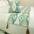 thumbnail image 4 of The HomeCentric King / Queen / Twin Green Designer Queen 74"x18" Bed Runner With 2 Pillow Cover, Aztec, Jute Embroidery, Quilted, Tassels, Jute, Moroccan & Tribal Bed Scarf on Cotton fabric - Chantico, 4 of 4