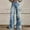 *Blue, variant on Women's Printed Denim Pant,High Waist Wide Leg Jean,Button Zipper Pocket Casual Pant Blue,Womens Plus M