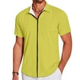 thumbnail image 3 of LIIPEE Men Shirts Casual Solid Color Short Sleeve Lapel Zipper Summer Beach Shirt Male Lightweight Texture Fashion Tops Comfortable Breathable Soft Daily Shirts,Yellow,S, 3 of 10
