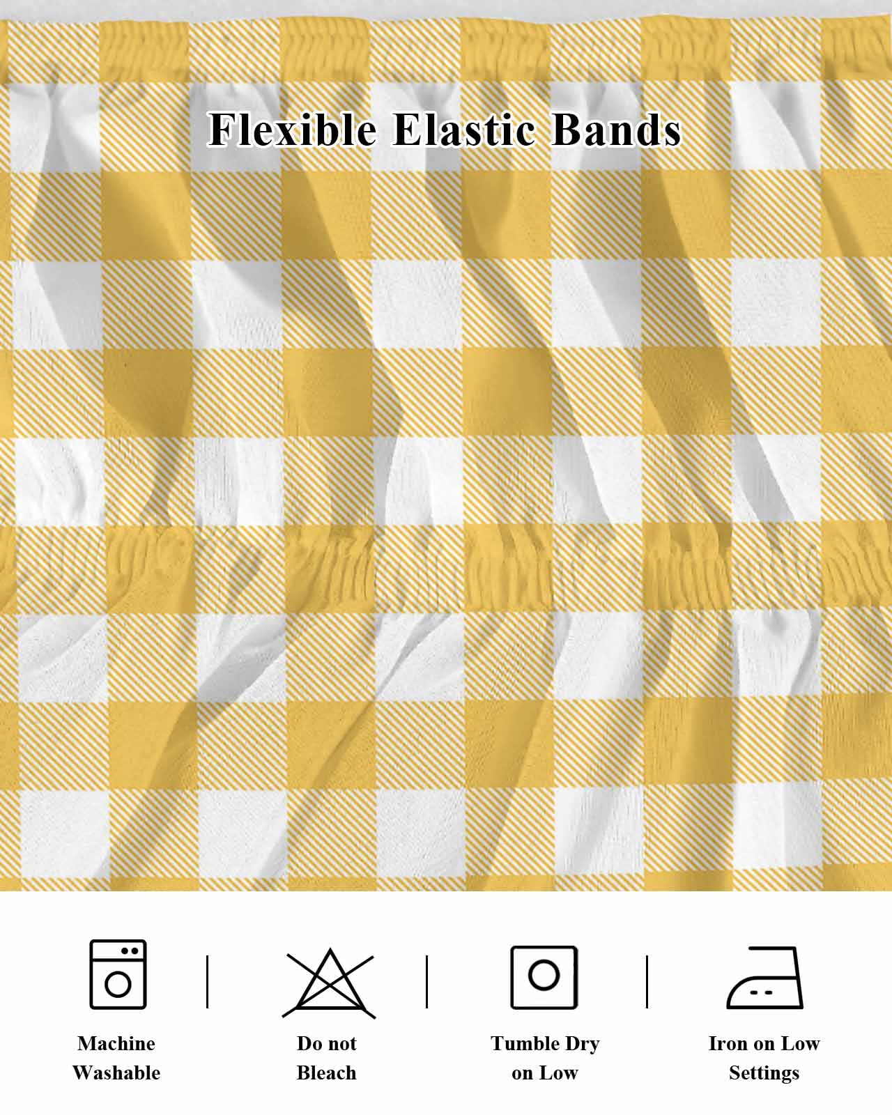 Pastoral Style Bed Skirt King Size 16" Drop Yellow Lattice Ruffled Wrap Around Bed Skirts Adjustable Elastic Bedskirt Dust Ruffle for King Size Bed
