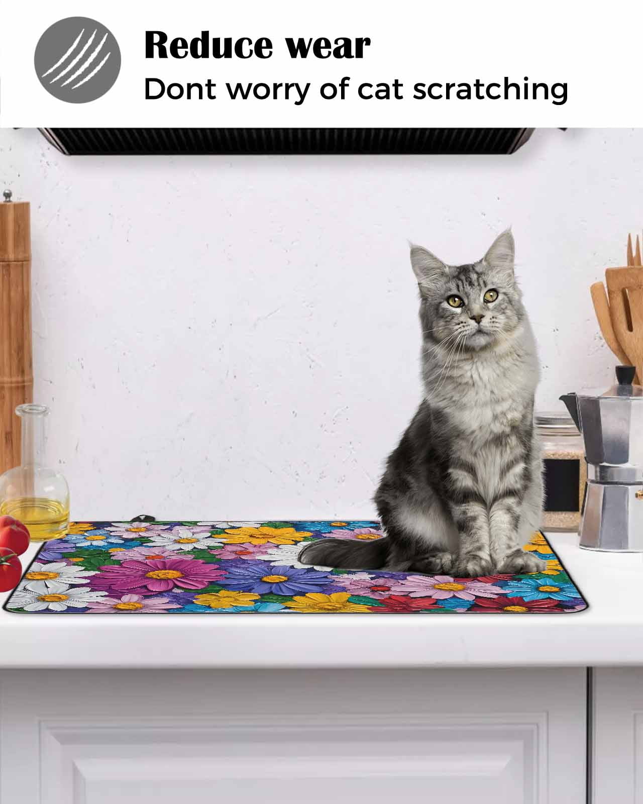 nqOlkjepod Large Induction Cooktop Protector Mat 36"x21", Colorful Spring Floral Stove Top Covers for Electric Stove, Modern Oil Painting Flowers Stove Burner Cover Mats, Glass Top Stove Cover