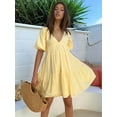 thumbnail image 5 of Womens Puff Short Sleeve Mini Dress Flowy Y2k Ruffle Lace Trim Babydoll Tie Front Embroidered A Line Dresses Yellow S, 5 of 9