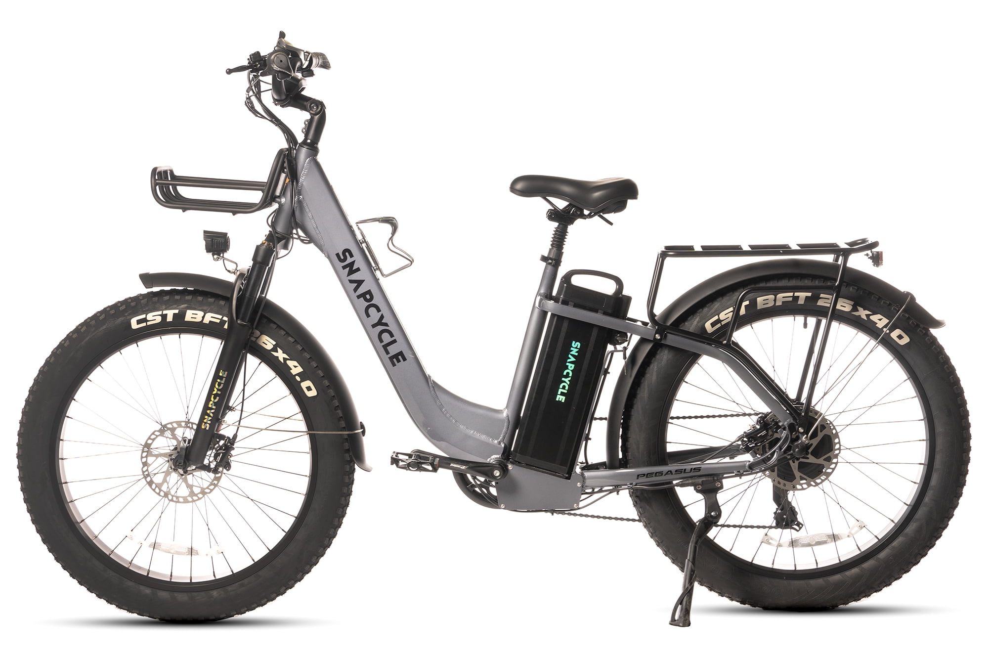 Snapcycle Pegausus Electric Bike for Adults, 750W Peak Motor, 28MPH with 26" x 4.0 Fat Tire Step-Thru Ebike, 48V 15AH Removable Battery, Gray