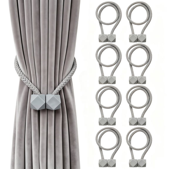 8 Pack Gray Magnetic Curtain Tiebacks, Woven Rope Curtain Holdbacks with Magnetic Closure, Decorative Curtain Ties for Modern Home, Office & Living Room