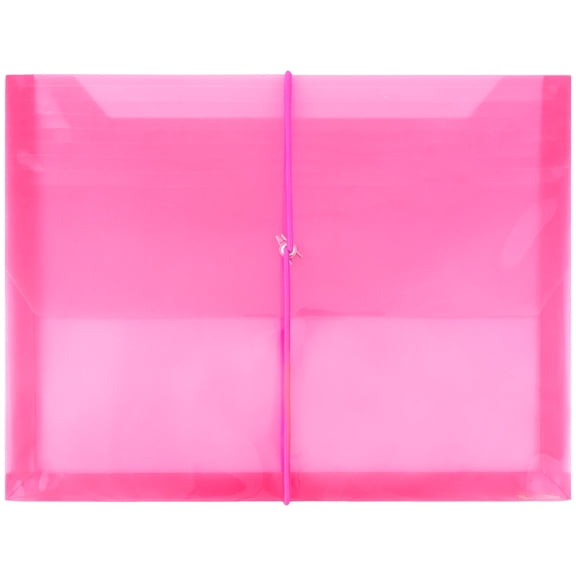 JAM Paper Plastic Expansion Envelopes, Elastic Band Closure, Letter Booklet, 9 3/4 x 13, 2.5 in Expansion, Pink, 3/Pack