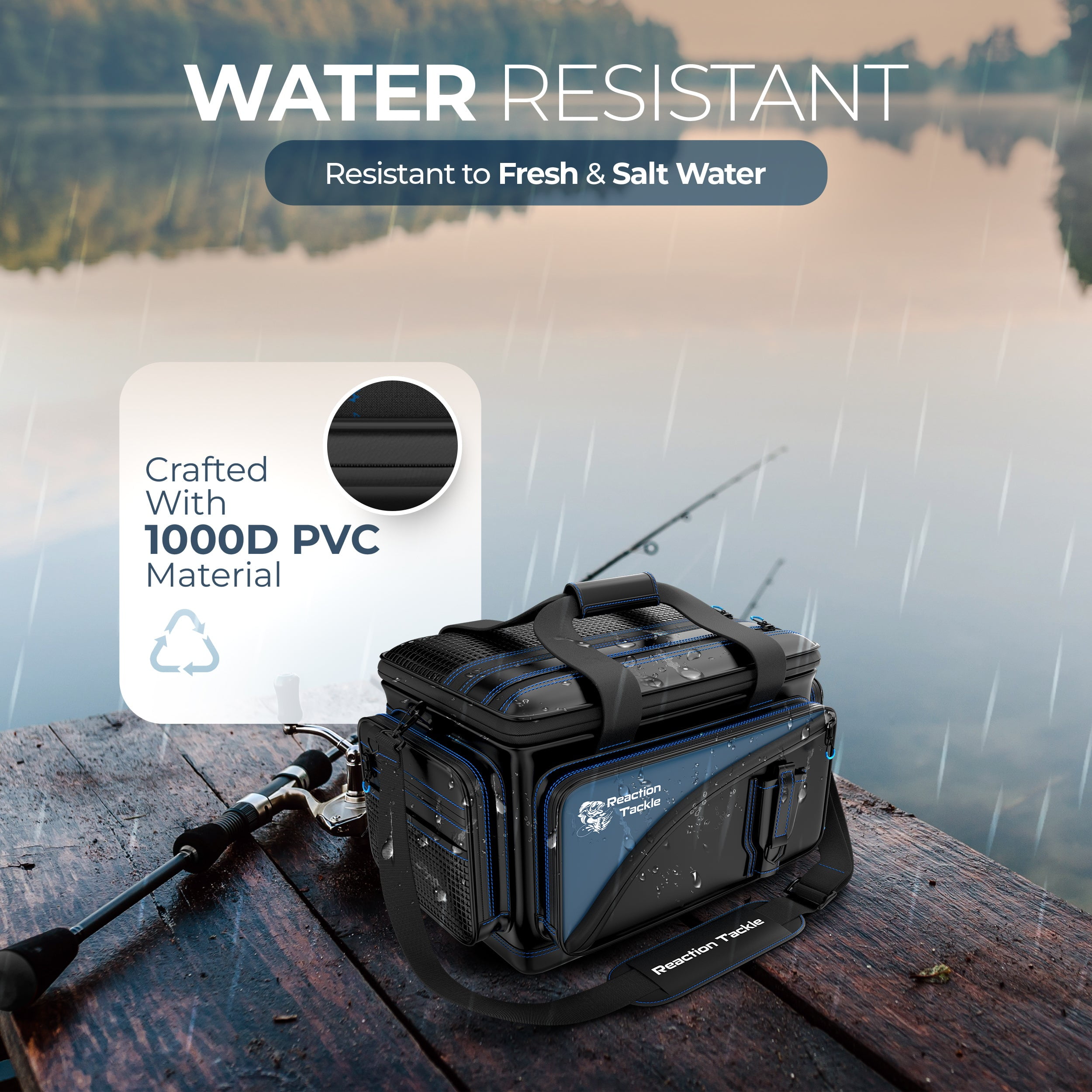 Reaction Tackle Fishing Tackle Bag – Salt Water Resistant Tackle Box Bag, 1000D PVC Waterproof Material, Durable Liner, Removable Dividers, for 3600 Trays, Small Bag