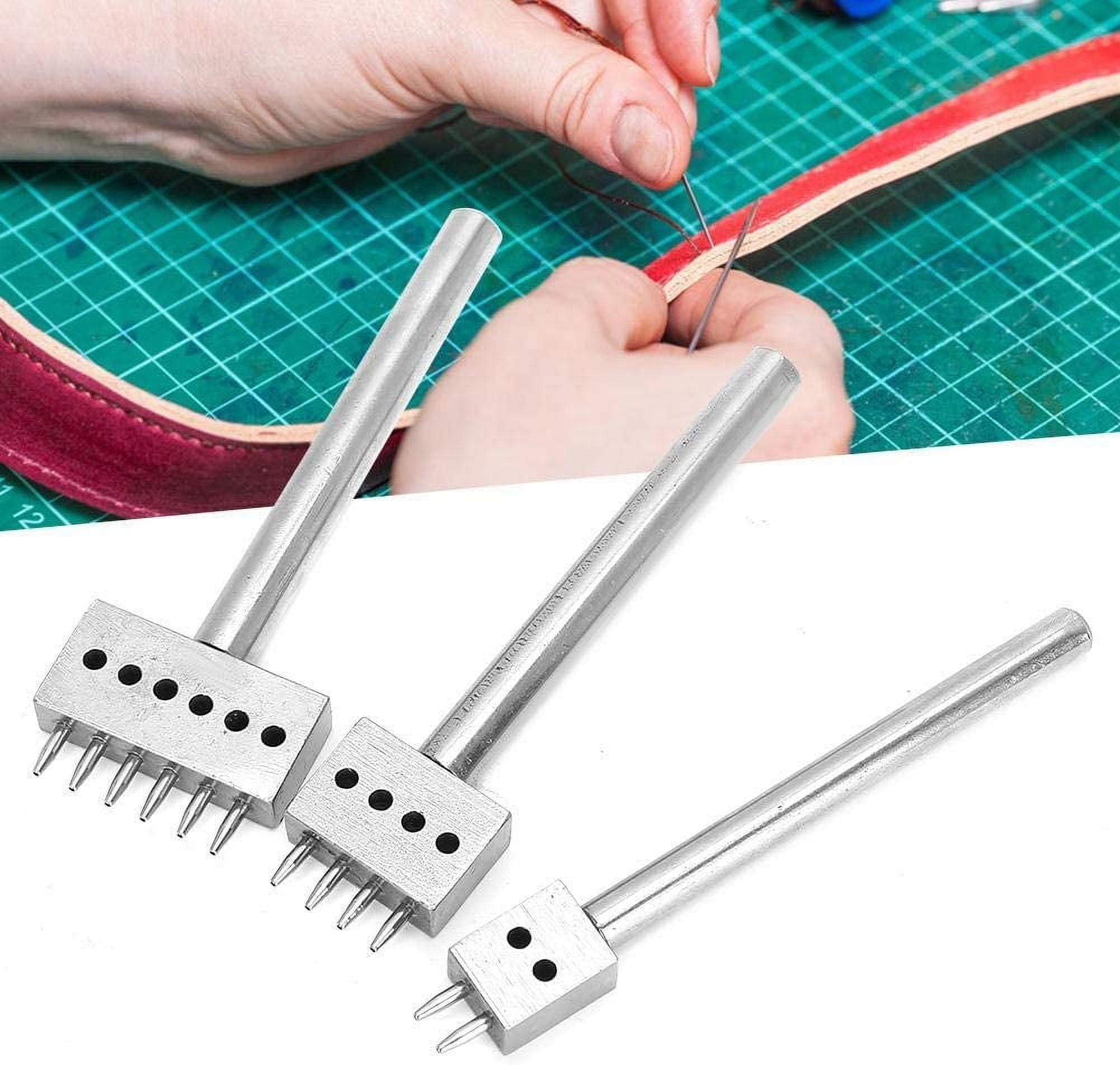 ABPETE 3Pcs Profession Leather Hole Punch Tools, Cutting Stitch for Wallet Belt Spacing Punch Tool DIY Leather Craft Hole Punching Set Belt Hole Puncher(6mm Pitch (2 + 4 + 6))