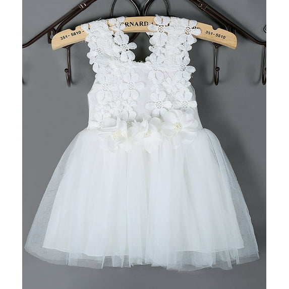 URMAGIC Kids Baby Girls Sleeveless Lace Beaded Flower Tutu Princess Wedding Dress,2-7Y