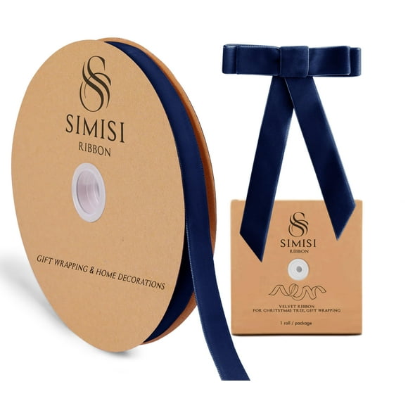 Cinta de terciopelo SIMISI 1,6 cm x 23 m azul marino para decoración