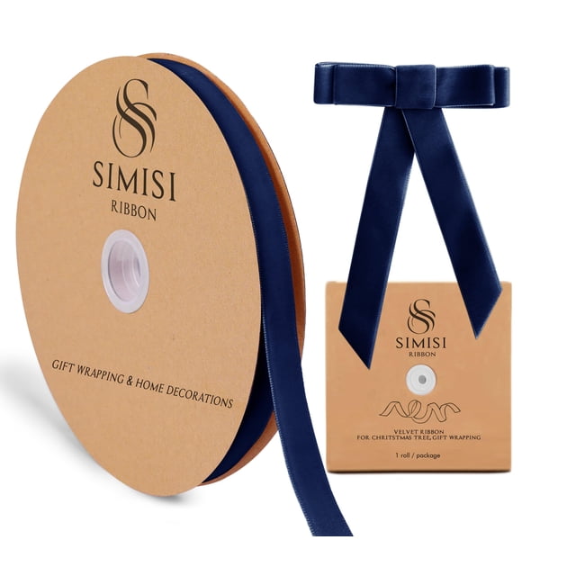 Cinta de terciopelo SIMISI 1,6 cm x 23 m azul marino para decoración