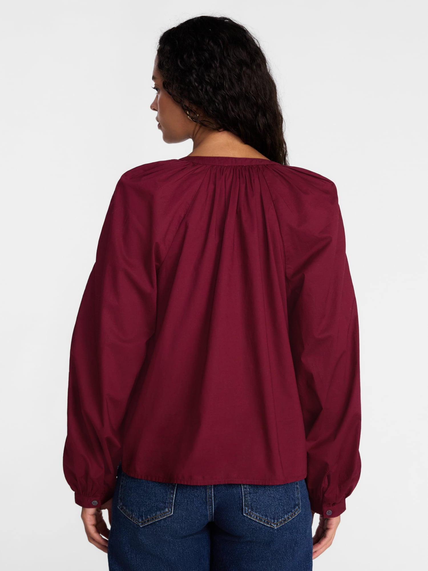 Scenario Women's Embroidery Top with Long Sleeves, Sizes XS-XXXL