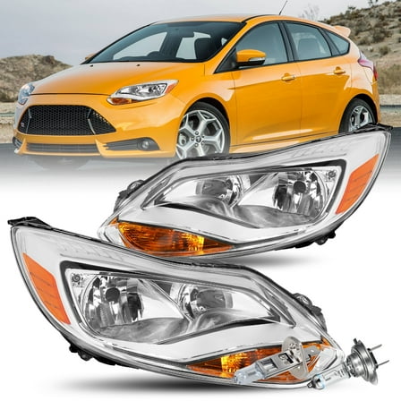For 2012 2013 2014 Ford Focus Halogen Headlights Headlamps Assembly L R w/ Bulbs