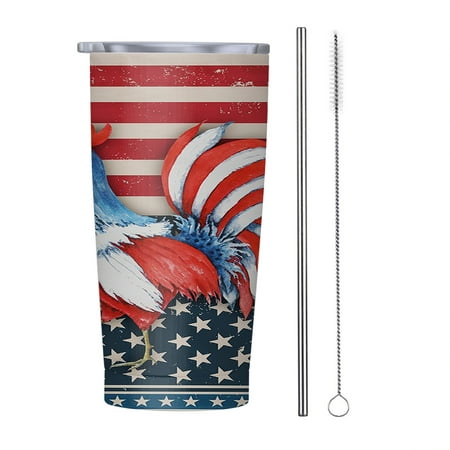 

Rooster American flag US 20oz Tumbler Insulated Stainless Steel Water Bottle Portable Travel Coffee Tea Mug Cup