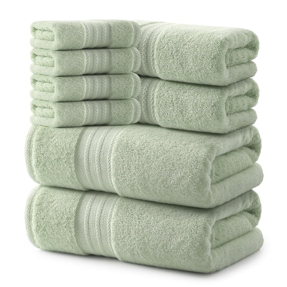 REDKISS 8-Piece 100% Cotton Bath Towel Set, 600GSM Luxury Green Bath Towels, Quick Dry Hand Towels & Washcloths, Green