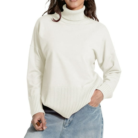 Women's Oversized Turtleneck Knit Pullover Sweater â Soft High Neck Long Sleeve with Split Hem, Loose Fit Casual Fall Winter Jumper Top