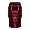 thumbnail image 4 of Inleife Women Fashion Solid Slim High Waist Push Up Hip Pencil Zipper Sequin Skirt Wine S, 4 of 7
