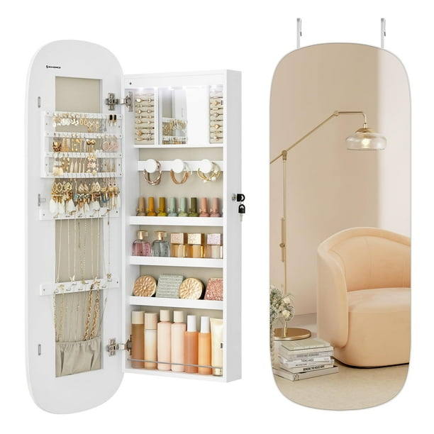 Organizador de joyas SONGMICS LED montado en pared/puerta con espejo
