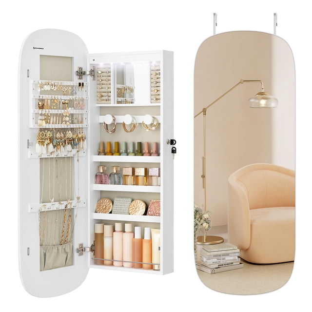 Organizador de joyas SONGMICS LED montado en pared/puerta con espejo