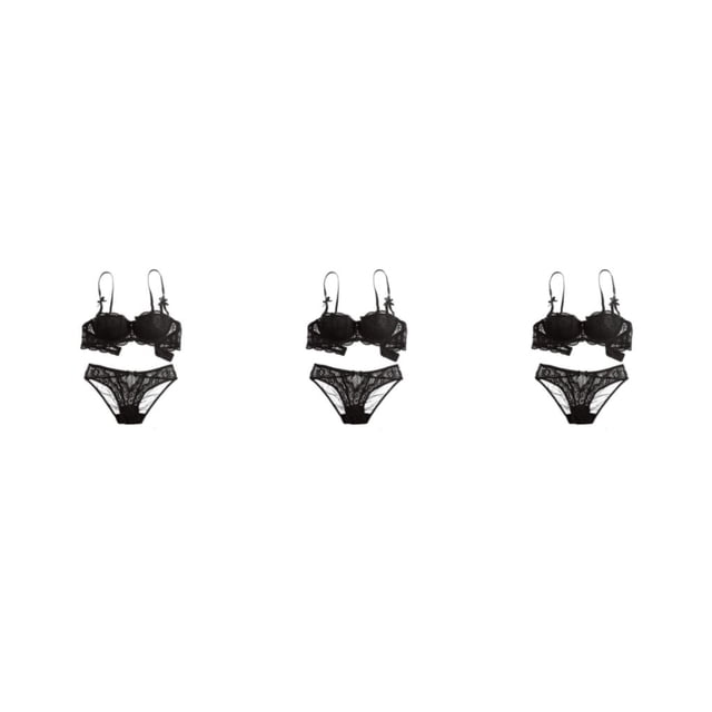 Jumpingount Conjunto de sujetadores Bralette de encaje para mujer Correa ajustable transpirable Hollow-Out Push Up Ropa interior Deep-V Thin Type1 NO1