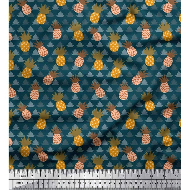 Soimoi Poly Georgette Fabric Tree & Pine Fruits Printed Craft Fabric by The Yard 52 Inch Wide