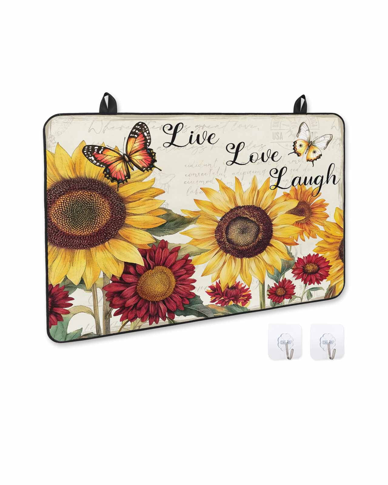 nqOlkjepod Large Induction Cooktop Protector Mat 24"x21", Sunflower Vintage Stove Top Covers for Electric Stove, Farmhouse Flowers Butterfly Botanical Stove Burner Cover Mats, Glass Top Stove Cover