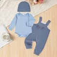 thumbnail image 2 of HCNTES Baby Boy Winter Clothes Newborn Baby Boy Outfit Fall Winter Clothes Solid Plain Long Sleeve Romper Jumpsuit Overall Pants Hat Set, 2 of 7
