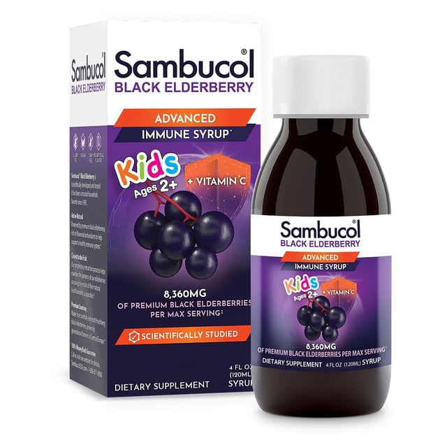 Sirope Sambucol Black Elderberry para niños, 120 ml, apoyo inmunológico