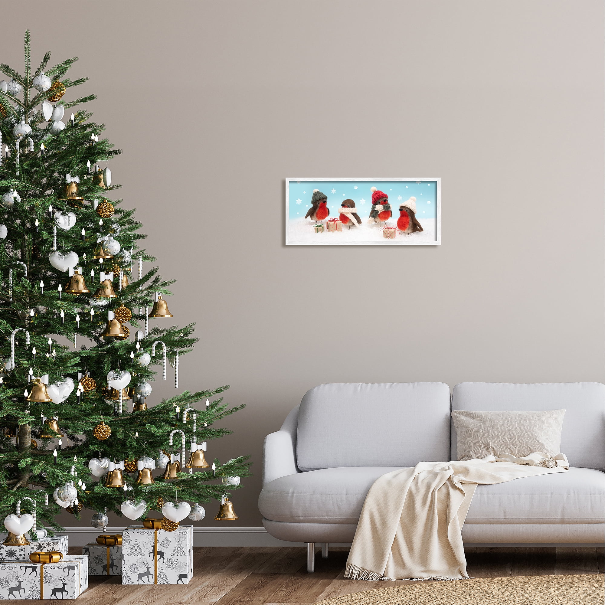 Stupell Industries Birds & Christmas Gifts Snowflakes Holiday Photography White Framed Art Print Wall Art