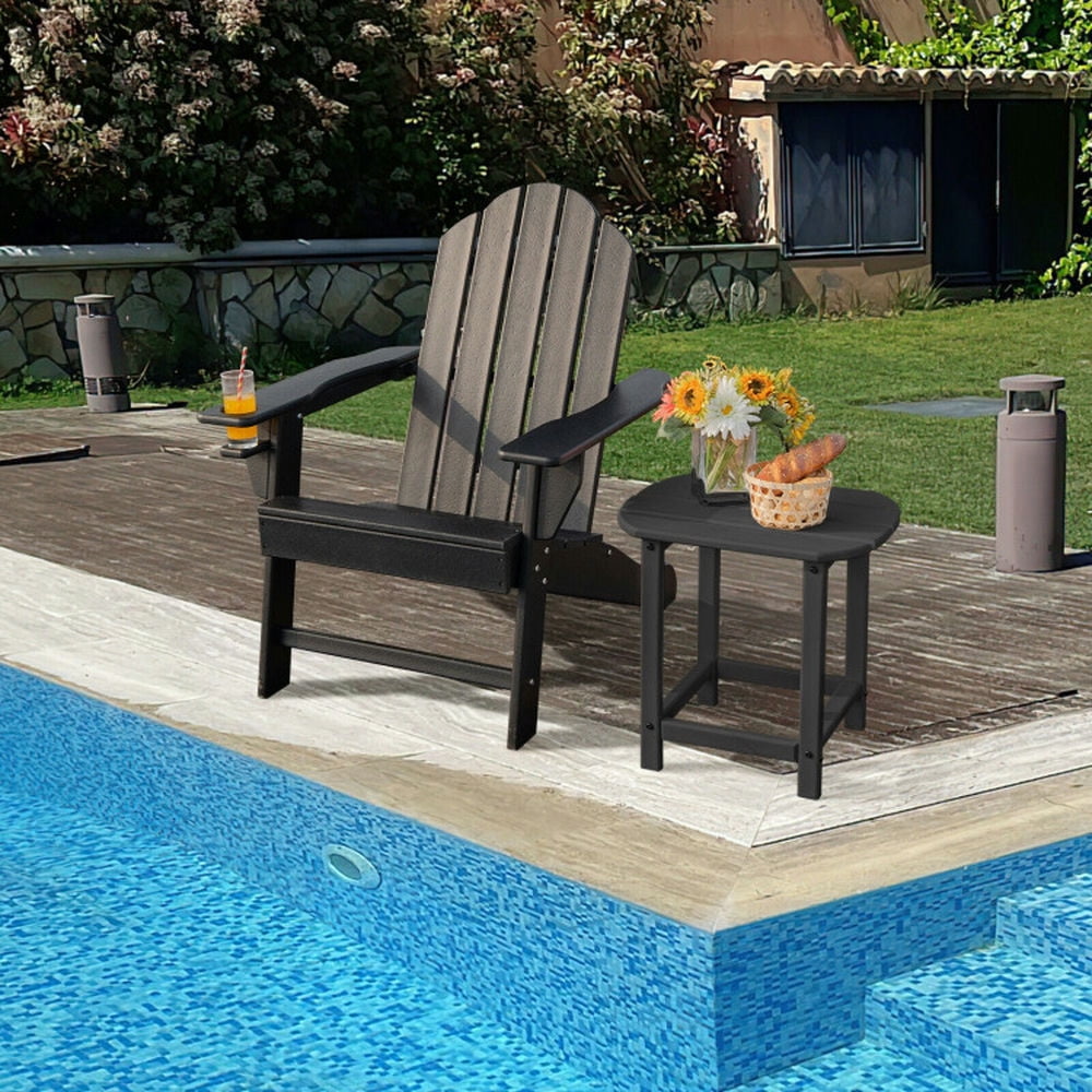 Topcobe Outdoor Adirondack Chair with Built-in Cup Holder for Backyard Porch, Outdoor Patio Furniture for Balcony Garden Backyard -Black