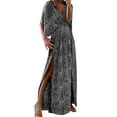 thumbnail image 2 of EGNMCR Robes d'Été Femmes Tendance 2024 Mode Femmes Col en V Imprimé Manches Courtes Patchwork Décontractée Longue Robe, 2 of 5