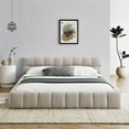 thumbnail image 4 of Queen Size Platform Bed, Upholstered Chenille Floor Bed with Channel Tufted and Thick Fabric, Cloud Soft Padded Grounded Bed with Solid Frame, No Box Spring Needed, Beige, 4 of 8