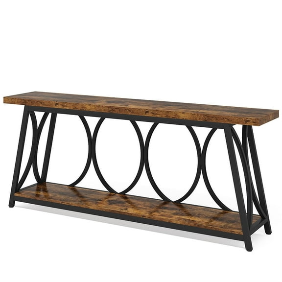 Demi Bonn 2-Tier Console Table, 70.9"dustrial Sofa Table Behind Couch with Shelves, Foyer Display Table, Brown