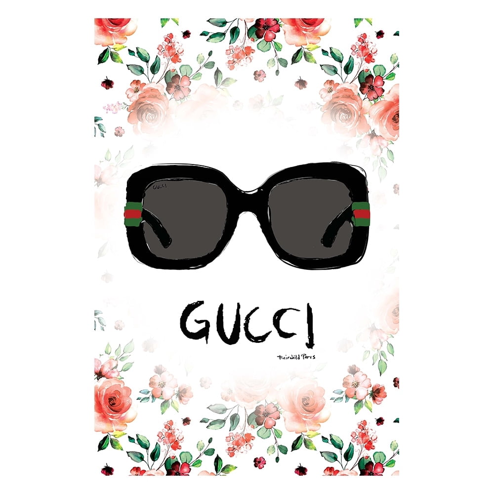 FASHION GLAM SUNGLASSES FLOATING IN FLOWERS - 14"x14" Canvas Artwork 30 x 30