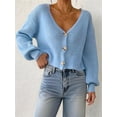 thumbnail image 4 of Women'S Long Sleeve V-Neck Button Down Rib Knit Cropped Cardigan Sweater  Blue XL, 4 of 8