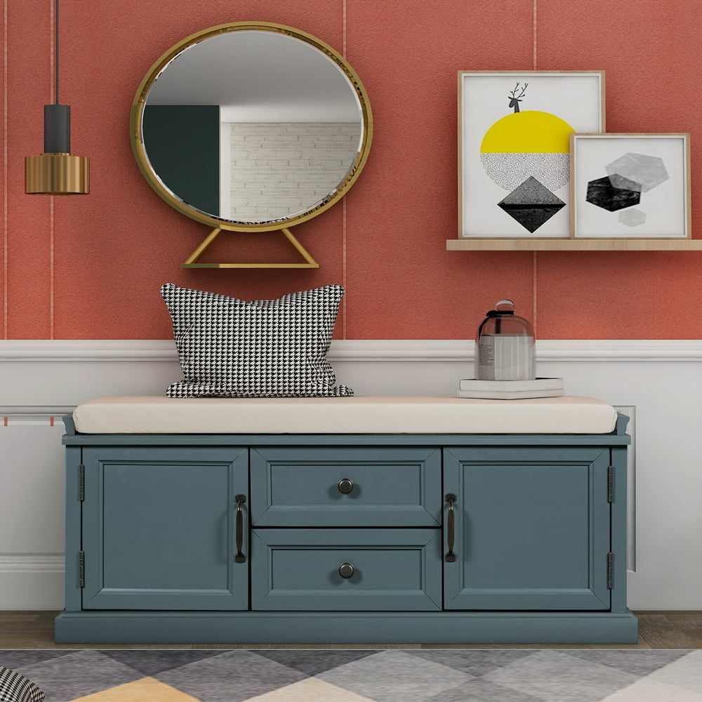 Storage Bench, Entryway Shoe Bench with 2 Drawers and 2
