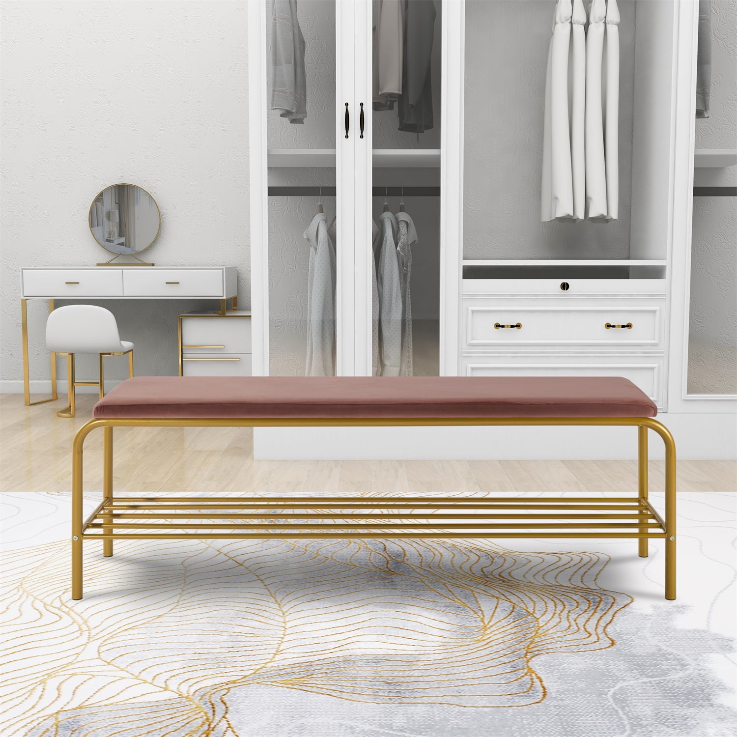 Kadyn Single layer Shoe Storage Bench, Large Shoe Rack Bench for Your Entrance, Corridor, Bedroom, Coat Rack Shoe Bench with 1 Shelf, Pink