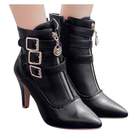 

Womens Fashion Square High Heels Zipper Solid Color Short Boots Pointed Toe Shoes Summer Winter Cowboy Boots Shoes Cowgirl Western Trendy Hiking Work Boots for Rain Snow Weather