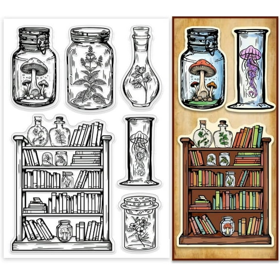 Retro Plant Bottle Clear Stamps for Card Making Herbal Bottles Cabinet Transparent Silicone Stamps Paper Crafting Stamp for DIY Scrapbooking Card Journal Photo Album Decoration