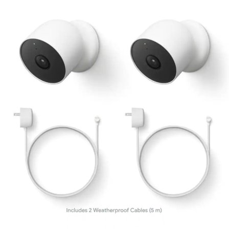 Restored Google GA03780 Nest Cam Battery Security Camera 2Pack + 2 Weatherproof Cables 5M (Refurbished)