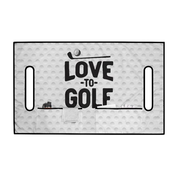 Whosucclay LOVE TO GOLF Multiple Storage Pockets Golf Cart Seat Cover 4 Storage Pockets for Yamaha EZGO Club Car Icon, Thick Golf Cart Seat Protector