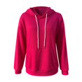 thumbnail image 4 of Women's Waffle Hooded Sweatshirt, Casual Solid Color Pullover, Soft Stretchable Hoodie, Loose Fit Long Sleeve Top, Everyday Comfort Wear, Street Style Lounge Hoodie Hot Pink S, 4 of 5