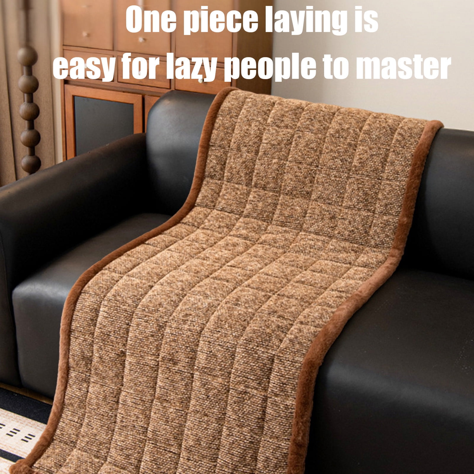 Sofa Cushion Sofa Cushion Cover, Winter Thick Plush Heated Look Seat Pad, Non-Slip Bottom, Quilted Design, 51x20 Inches, Brown Couch Cushion
