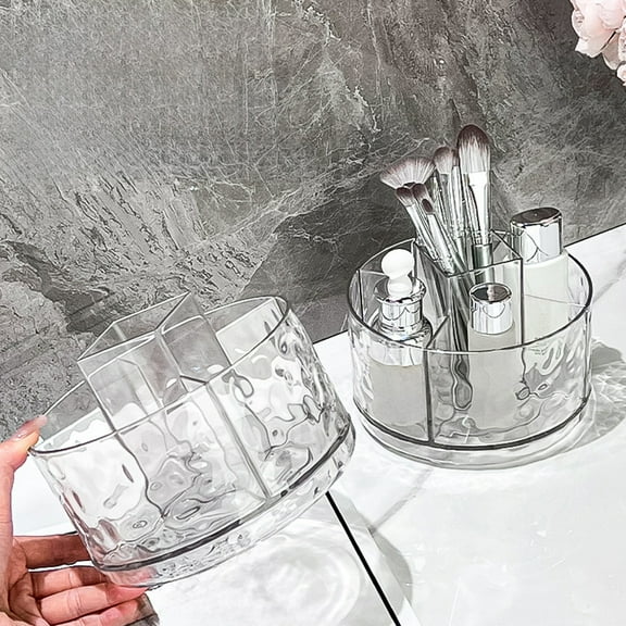 Iumwxz Clear Plastic Rotating Storage Box with 5 Compartments for Cosmetics Makeup Pens Stationery Organization Large Capacity Desktop Shelf for Home Office or Dorm