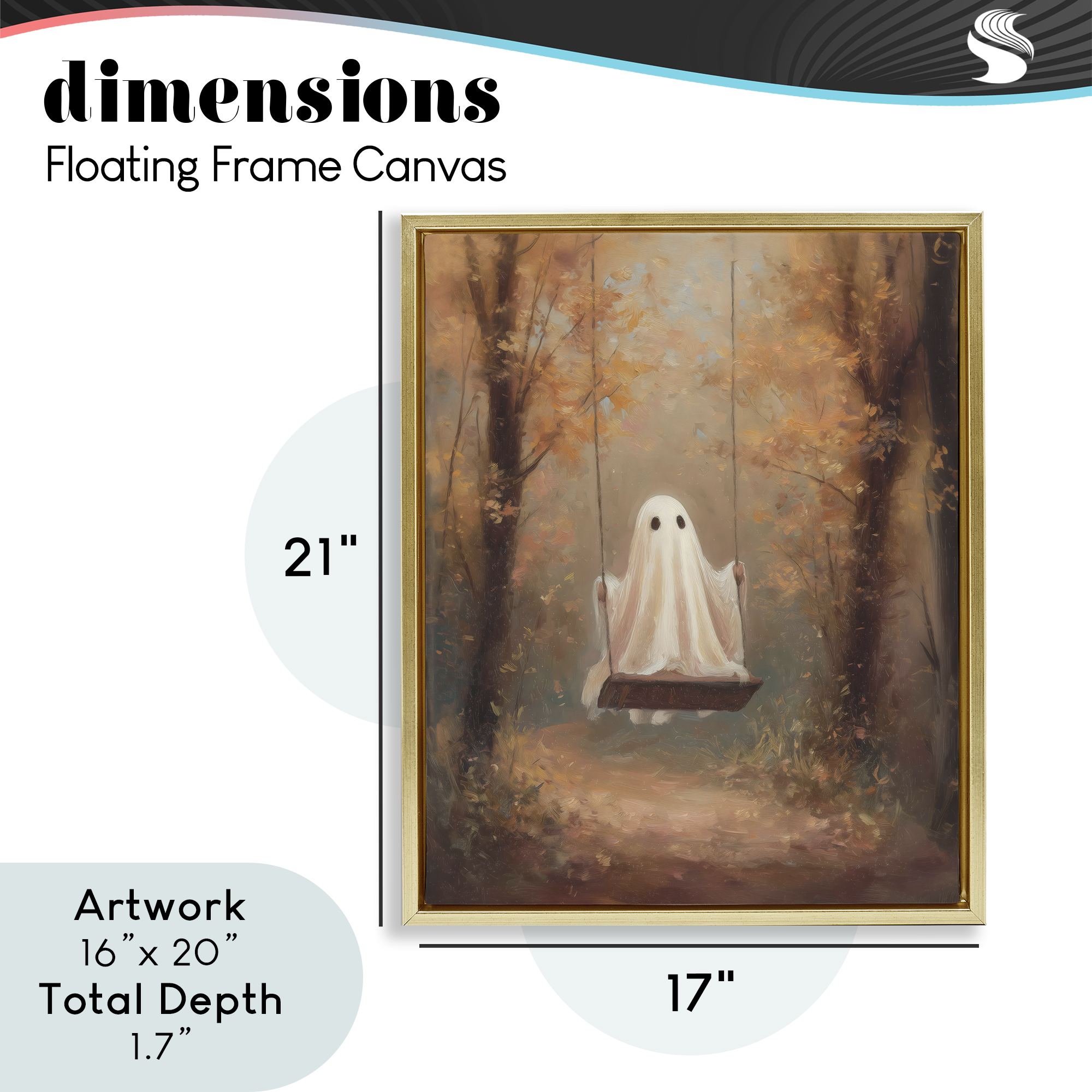 Eerie Swinging Ghost Gold Framed Floater Canvas Wall Art, design by Arlington Prints