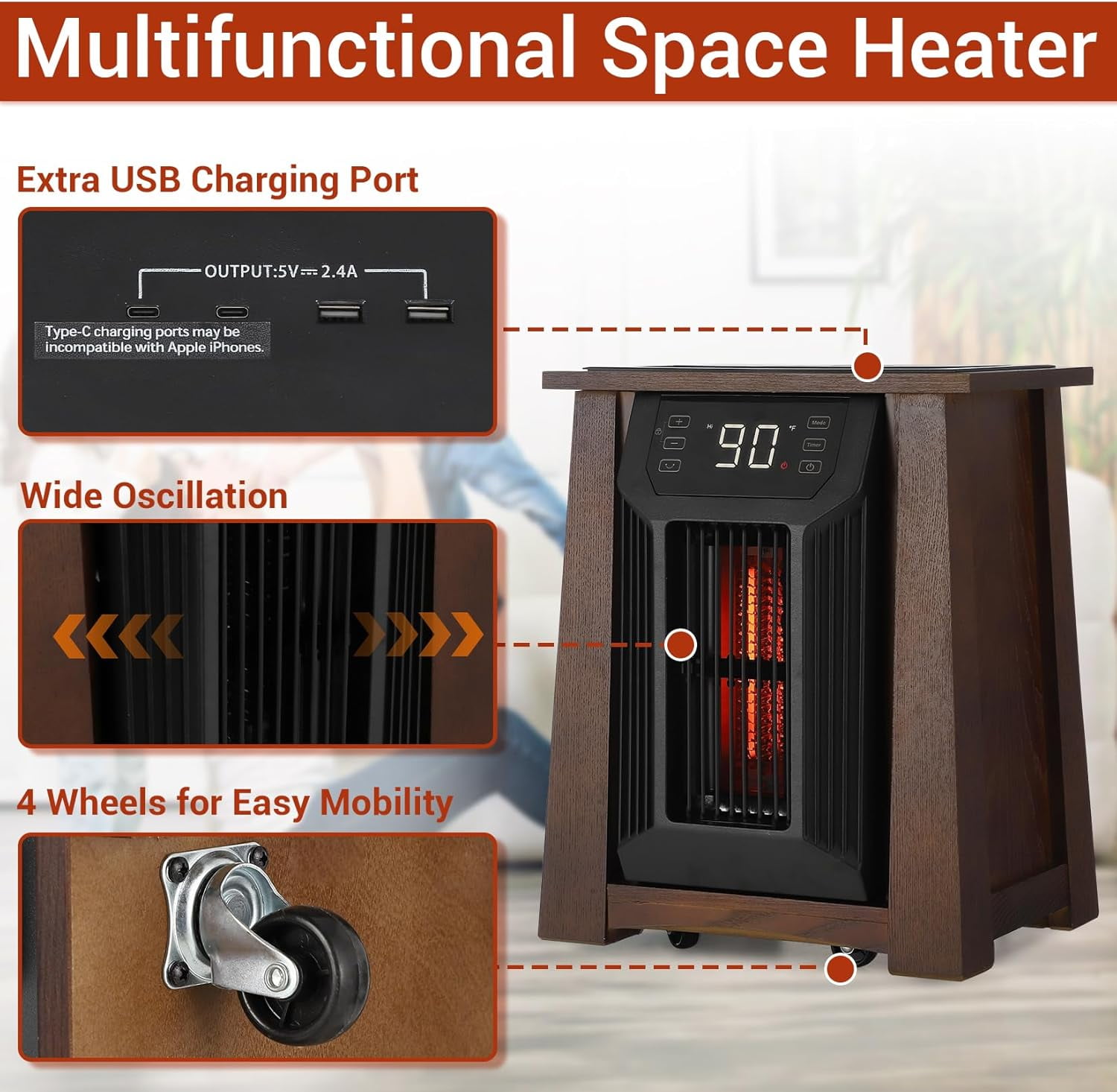 Electric Space Heater | Infared Heater | アールシーエス Amazon.com: Infrared Space Heaters for Indoor Use, 1500W Electric