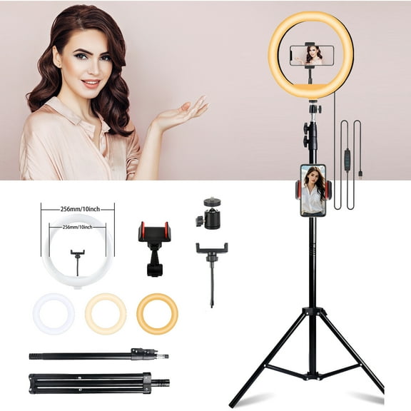 ZOMEI 12" LED Ring Light With Extendable 63" Detachable Tripod And Double Camera Clamp, Three-color Adjustable Selfie Ring Light, Suitable For Makeup/live Broadcast/photography And Video Fill Light