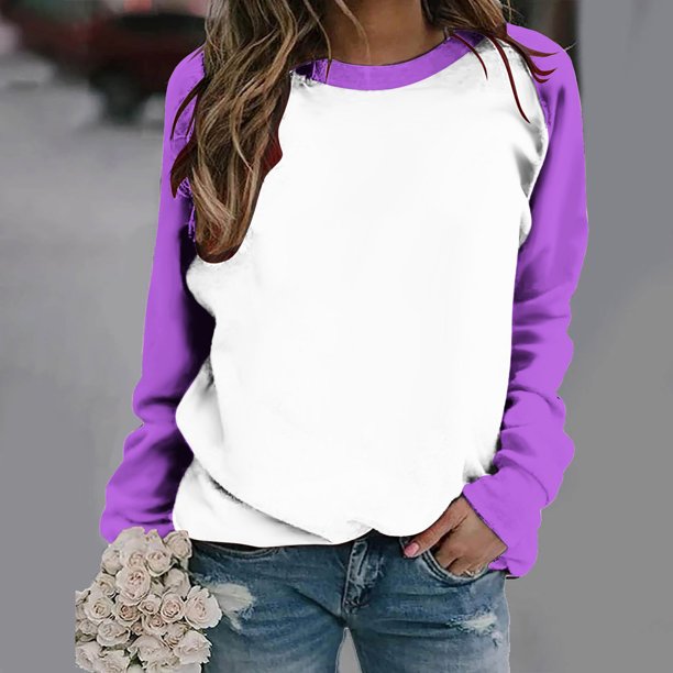 Liquidación de ICHUANYI, camiseta de manga raglán para mujer, cuello redondo suelto de color, jersey de manga larga, camiseta de manga larga con cuello redondo/camisa ICHUANYI WER202308170542