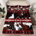 thumbnail image 2 of jejeloiu Rustic Cow Hide Twin Sheet Sets,Abstract Geometric Rhombus Twin Fitted Sheet,Red Brown White Flat Sheet For Boys Kids,Ultra Soft Home Decor,3pcs, 2 of 7