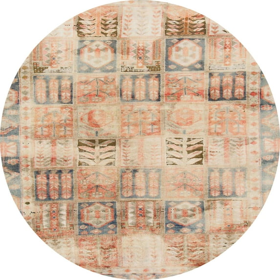 Ahgly Company Machine Washable Indoor Round Abstract Tangerine Pink Area Rugs, 8' Round