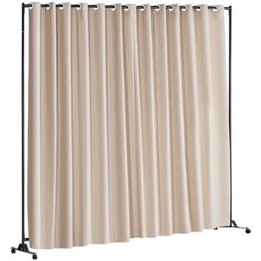 KFFKFF Portable Room Separator, 8x10 ft, Mobile Panel Divider with Curtain, Ideal for Office, Bedroom, Dining, and Study Areas, in Khaki